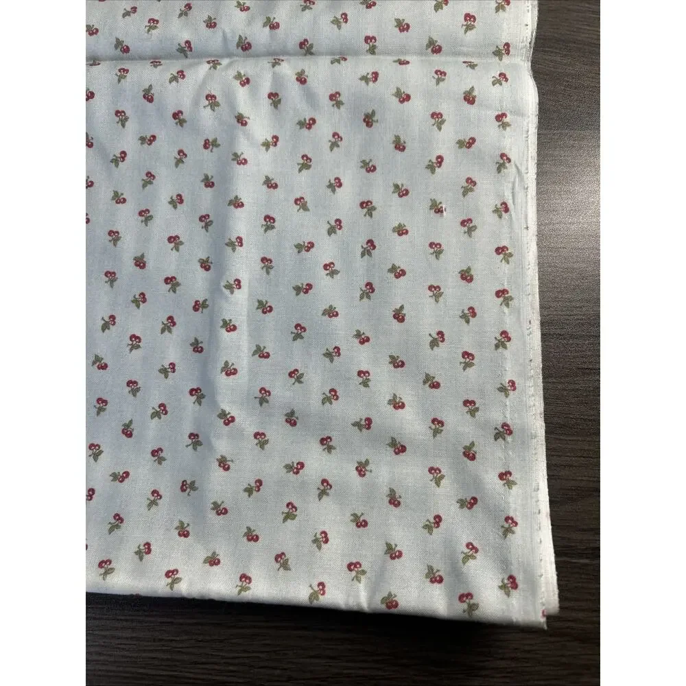 Cherry Print Cotton Fabric Vintage Tom & Hook Moda Ditsy Blue 42x76 Retro Dainty